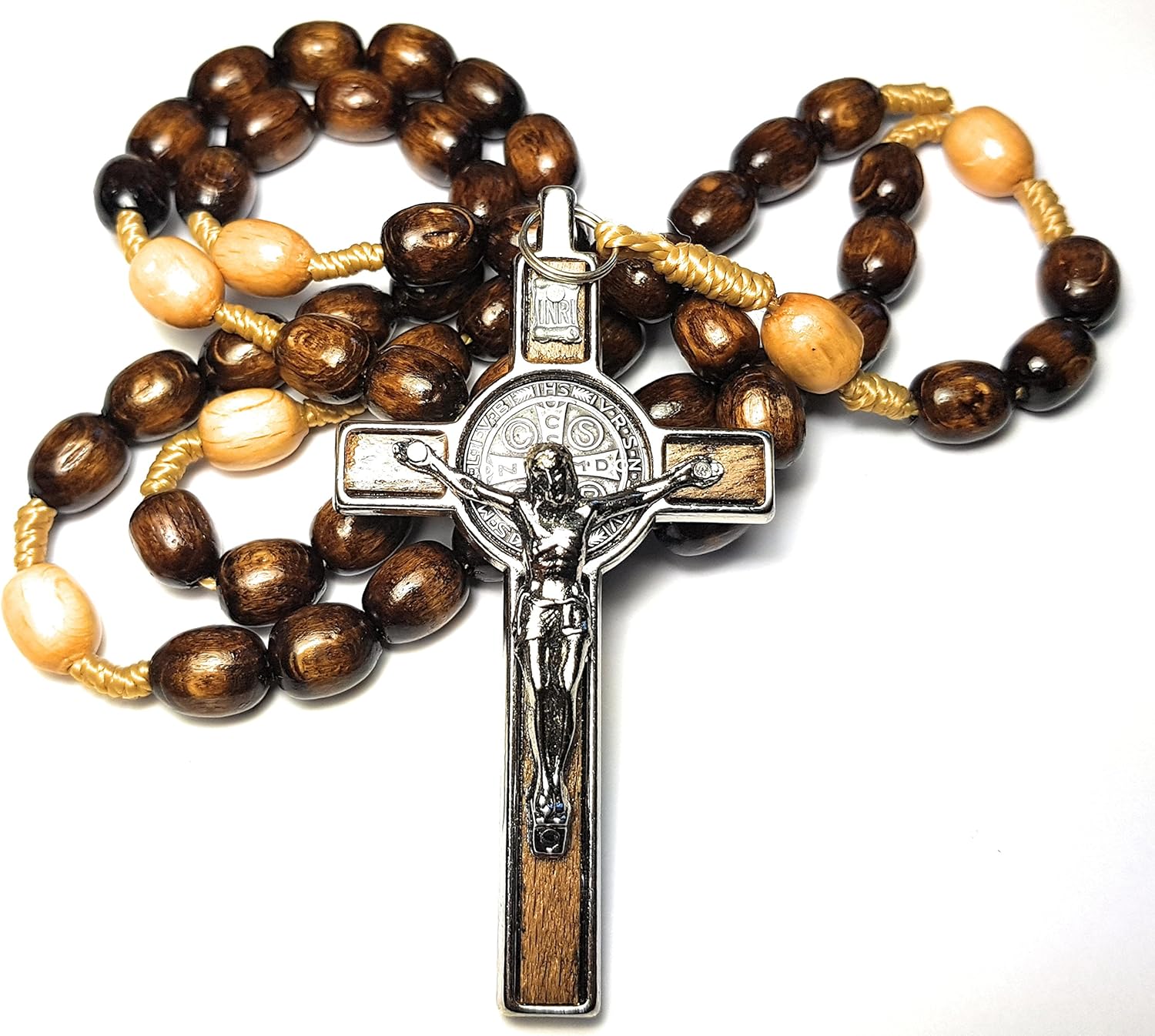 Made in Italy Rosary Blessed by Pope Francis Vatican Rome Holy Father Medal Cross Saint Benedict Patron Saint of Students, Christian Values Honor Veterans US Army solders Addiction Dependence (Brown): Home & Kitchen