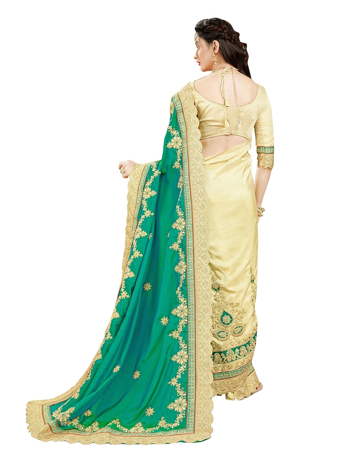 manohari embroidery green art silk saree