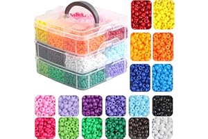 KAKW Pony Beads for Bracelets 3600 Pcs Plastic Beads for Friendship Bracelets Necklace 6x9mm 18 Solid Color Beads for Jewelry Making Supplies 3-Layer Box Packaging(18 Solid Colors)