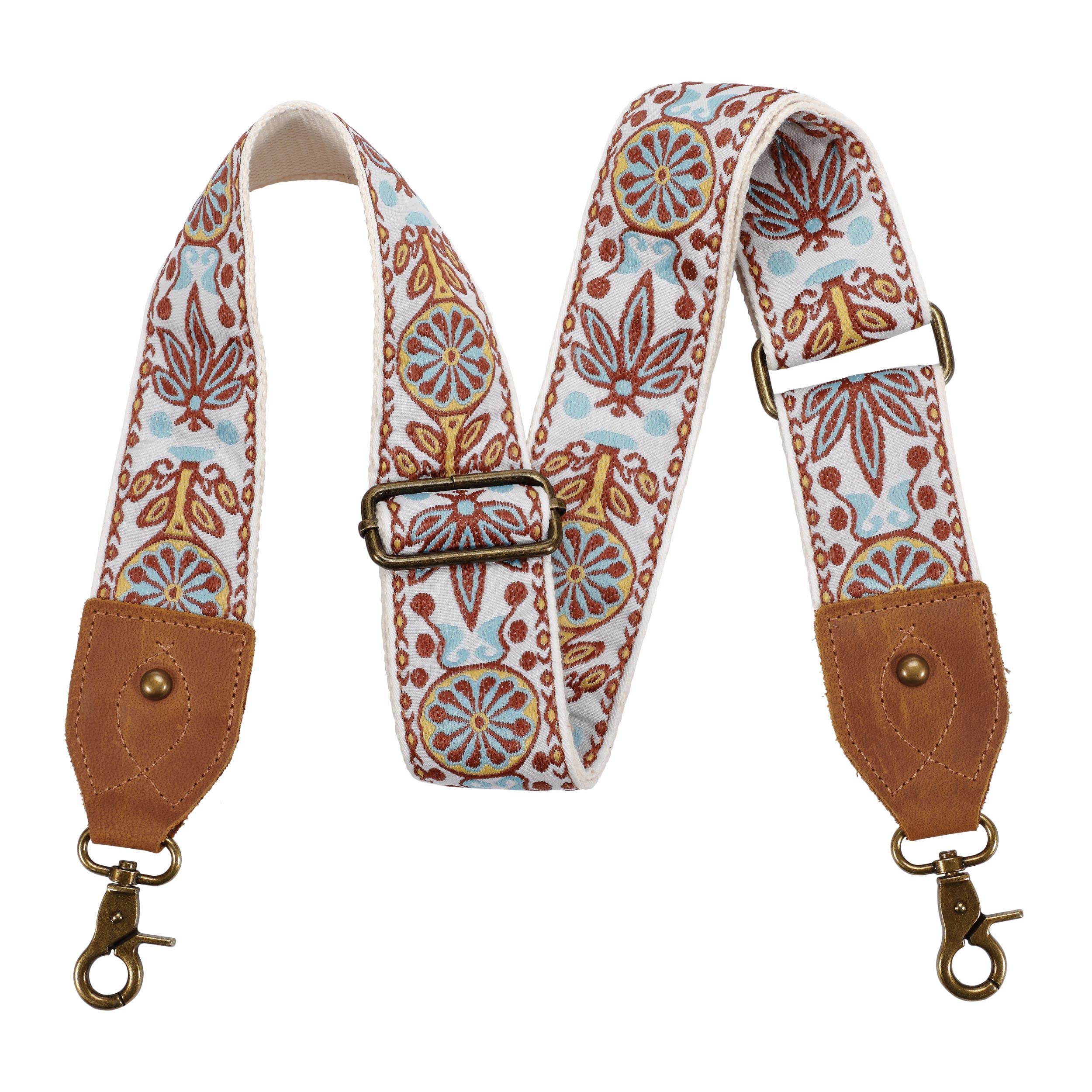 Bag Strap-2"Wide Crazy Horse Leather Head Purse Strap Adjustable Replacement,Retro Jacquard Embroidery Multi-pattern Crossbody Shoulder Straps for Handbag,Crossbody Bags,Shoulder Bags(White woven)