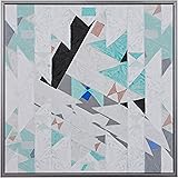 Amazon Brand – Rivet Geometric Aqua and Black Modern Angled Canvas Print Wall Art in Silver Frame, 13.75" x 13.75"