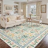 Arvenchy Boho Washable Area Rug: Floral Green 8x10 Rug for Living Room Girls Bedroom Nursery Home Decor - Soft Vintage Carpet Non-Slip Stain-Resistant Kids Pet Friendly