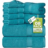 Utopia Towels 8 Piece Luxury Towel Set – Majestic Plush, Super Absorbent & Quicker-to-Dry, Thick 100% Ring Spun Cotton Towels for Bathroom, Spa & Hotel – 2 Bath, 2 Hand, 4 Washcloths,Teal