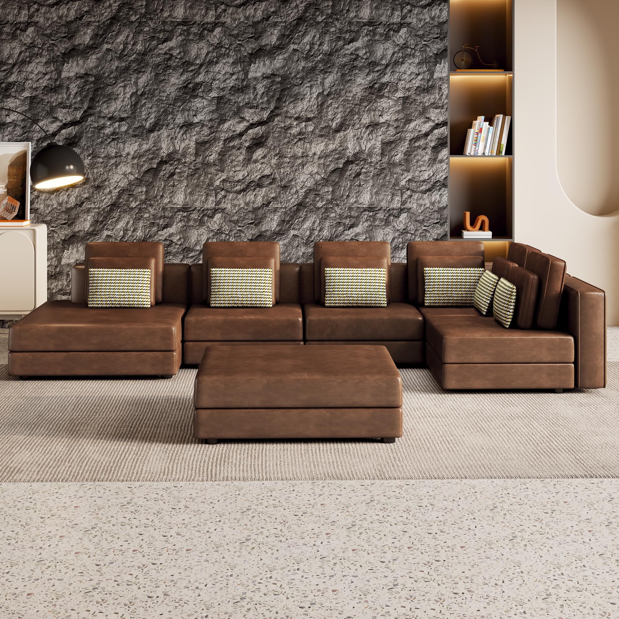Photo 1 of (View images, for parts )Convertible Modular Sectional Sofa with Reversible Chaise, L/U Shaped Corner Couch Palomino Fabric Upholstered 6 Seater Lounge Sofa&Couches Luxury Leisure Sofá w/Movable Ottoman for Spacious Space
