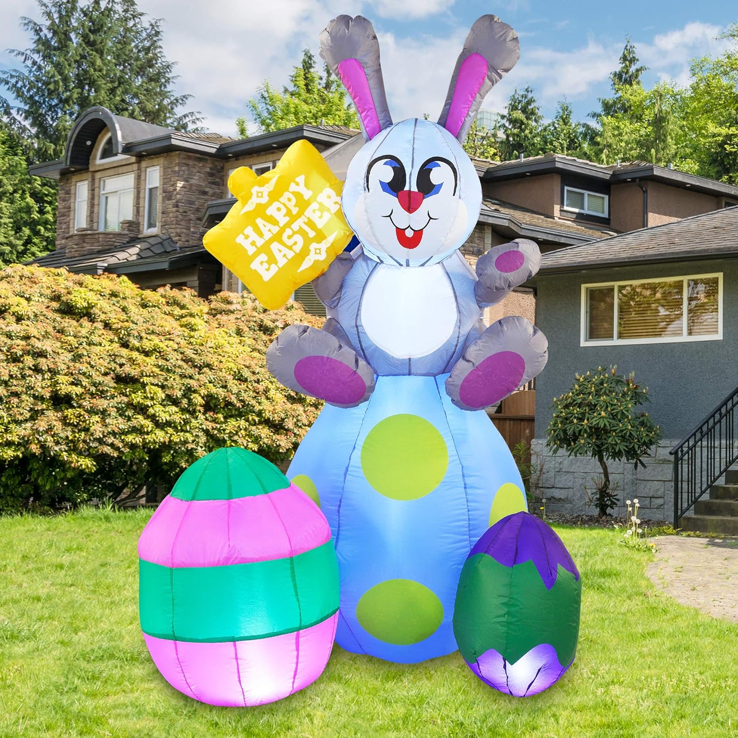 Joiedomi Easter Inflatable Outdoor Decoration 6 ft Tall Easter Bunny & Eggs with Build-in LEDs Blow Up Inflatables for Easter Holiday Party Indoor, Yard, Garden, Lawn Fall Decor.