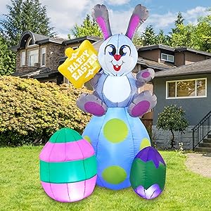 Joiedomi Easter Inflatable Outdoor Decoration 6 ft Tall Easter Bunny & Eggs with Build-in LEDs Blow Up Inflatables for Easter Holiday Party Indoor, Yard, Garden, Lawn Fall Decor.