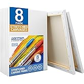 FIXSMITH Stretched White Blank Canvas - 9x12 Inch, Bulk Pack of 8, Primed,100% Cotton, 5/8 Inch Profile of Super Value Pack for Acrylics,Oils & Other Painting Media.