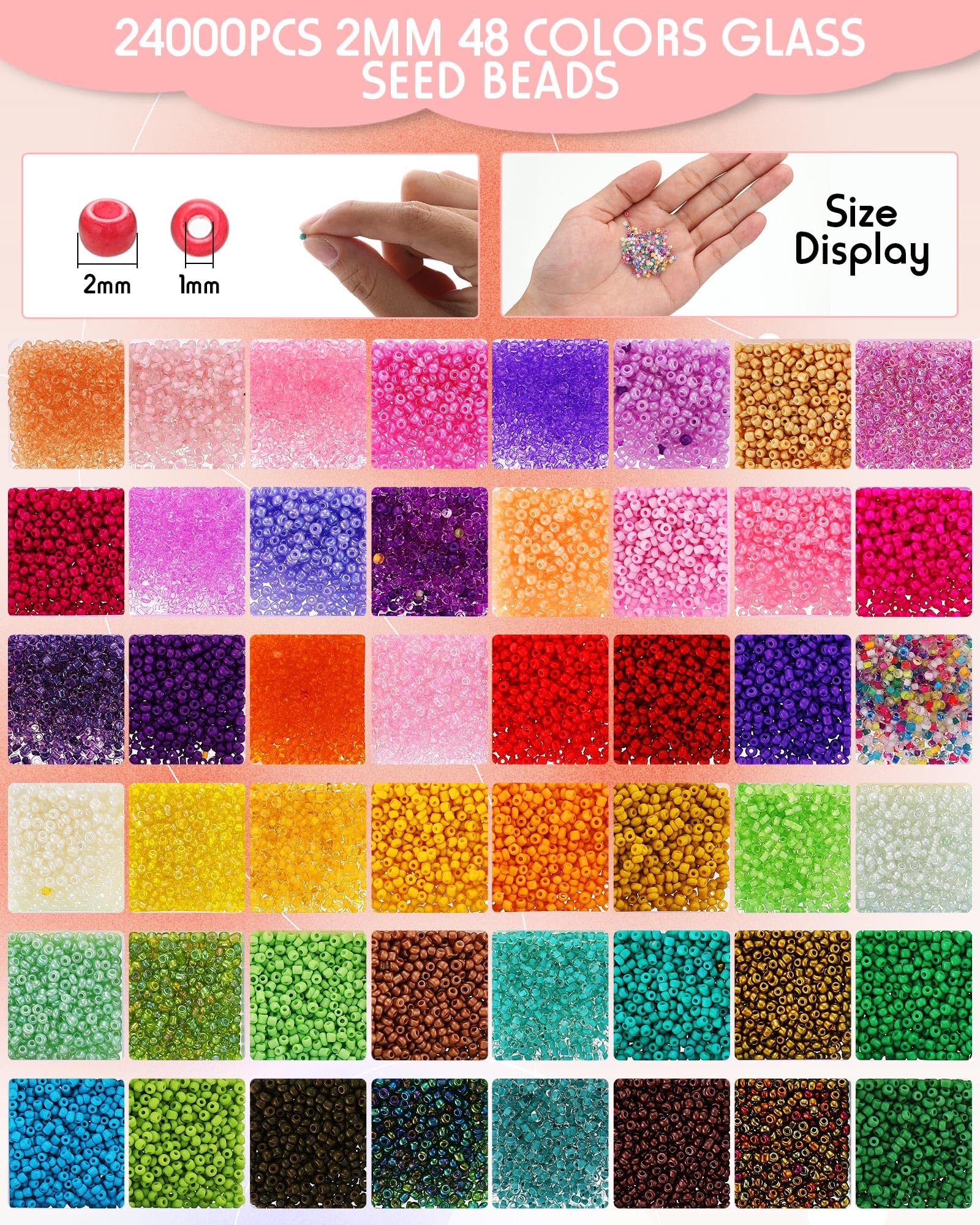 Jexine Bead Loom Kit for Adults 24000 Pcs Beading Loom Supplies with 48 Color 2 mm Glass Seed Bead Bracelets Christmas Jewelry Earring Making Tools Gifts for Women DIY Craft