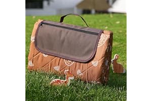 EERKEOD Extra Large Picnic Blankets Waterproof Picnic Mat 79"x79" Foldable Outdoor Picnic Blanket for Camping on Grass, 3 Layer Thick Outdoor Rug for Beach Hiking, Handy Mat Tote with Zipper Pocket & 4 Stakes