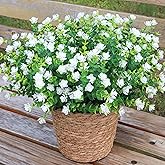 BCBLF Artificial Flowers for Outdoors, Outdoor Faux Plants, 12 Bundles UV Resistant Realistic, Faux Flowers for Outdoor Planters, Spring Summer Home Garden Decoration, White