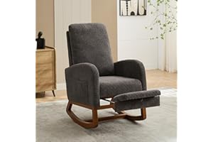 DWOYFO Nursery Rocking Chair with Foot Rest, Upholstered Glider Chair with Two Side Pockets, High Back Nursing Chair, Rocker Accent Armchair for Bedroom Living Room (Charcoal)