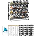 SpaceAid Spice Rack Organizer with 20 Spice Jars, 386 Spice Labels, Chalk Marker and Funnel Set for Cabinet, Countertop, Pantry, Cupboard or Door & Wall Mount - 20 Jars, 9.8" W × 10.8“H, Black