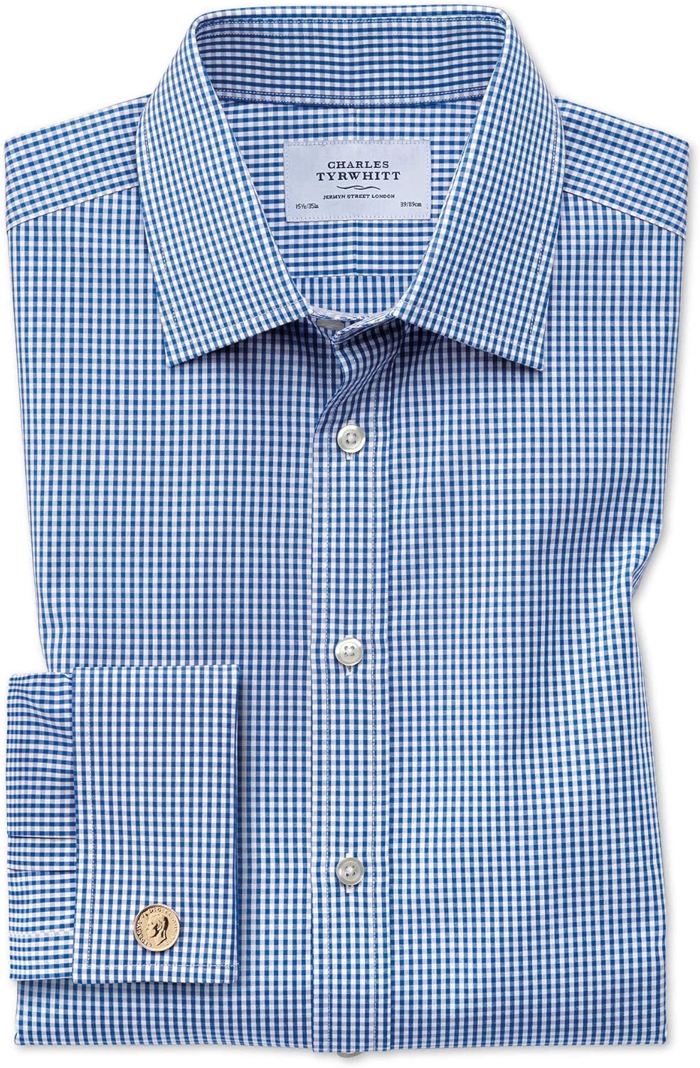 Charles Tyrwhitt Classic Fit Small Gingham Navy Blue Cotton Formal