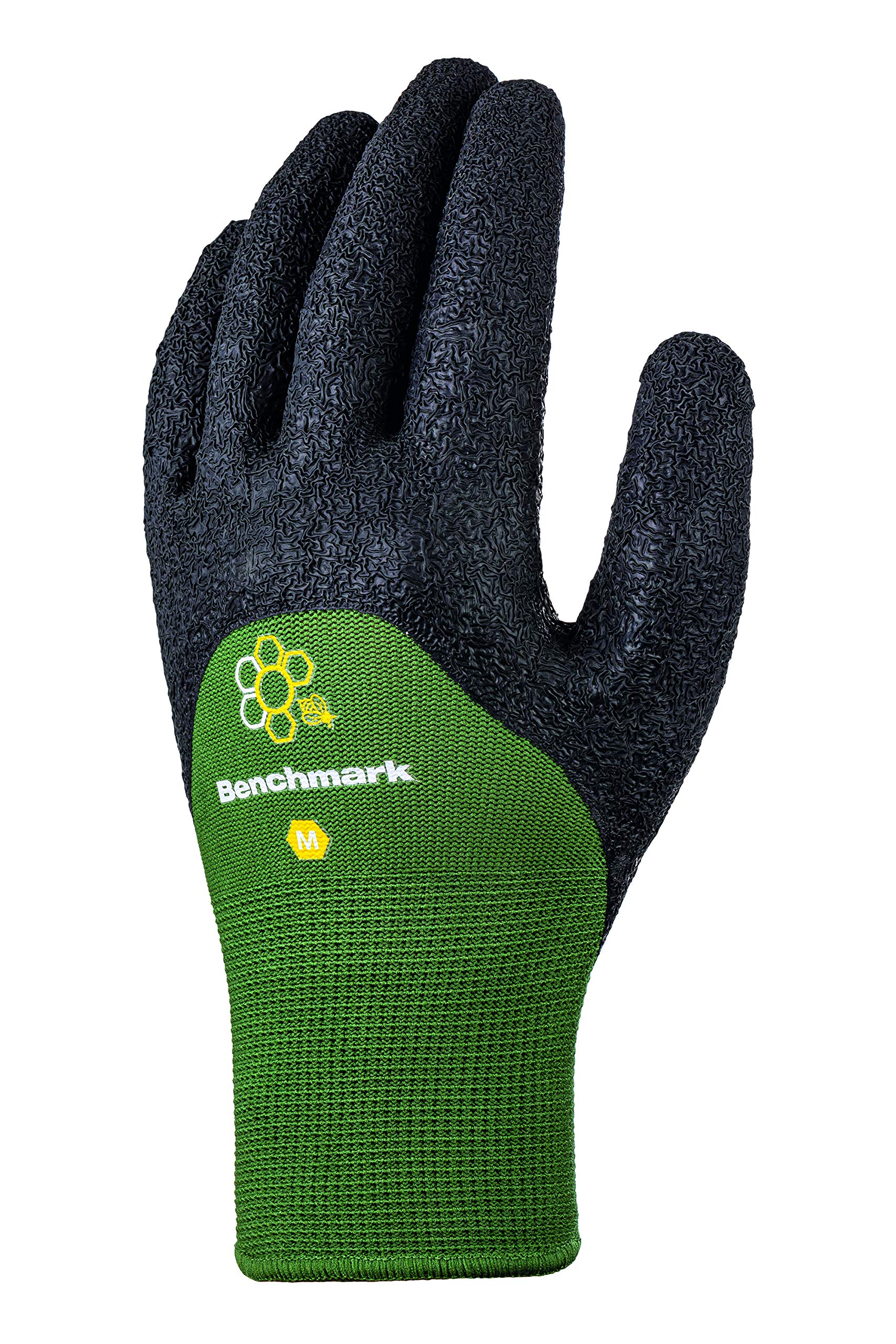 Benchmark 1 Pair Gardening and Safety Work Gloves - Multi-Purpose Crinkle Latex Coating and Nylon Liner, Ideal for Construction, Mechanic and Wood Work (Large)