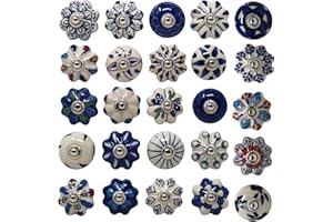 Ajuny Set of 20 Ceramic Knobs Colorful Blue for Kitchen Cabinets Bathroom Cupboards Dresser Drawers Chest Handmade Pottery Decorative Knobs
