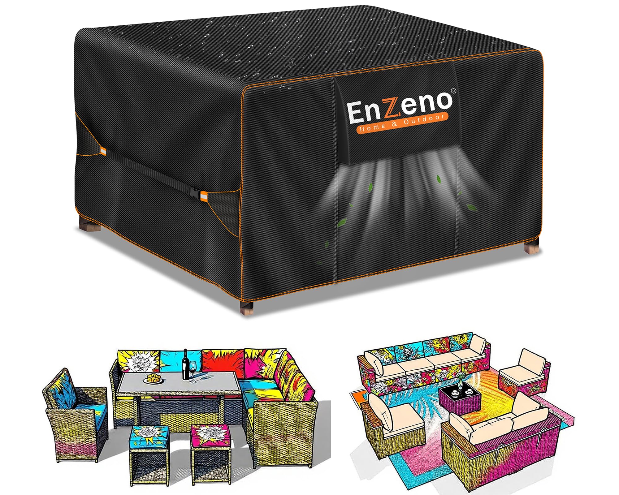 Enzeno Cube Garden Furniture Covers Waterproof with Air Vent, 150X150cm, Oxford Fabric Outdoor Patio Table Covers, Garden Square Chair and Table Rattan Sofa Cover for outside — image 1