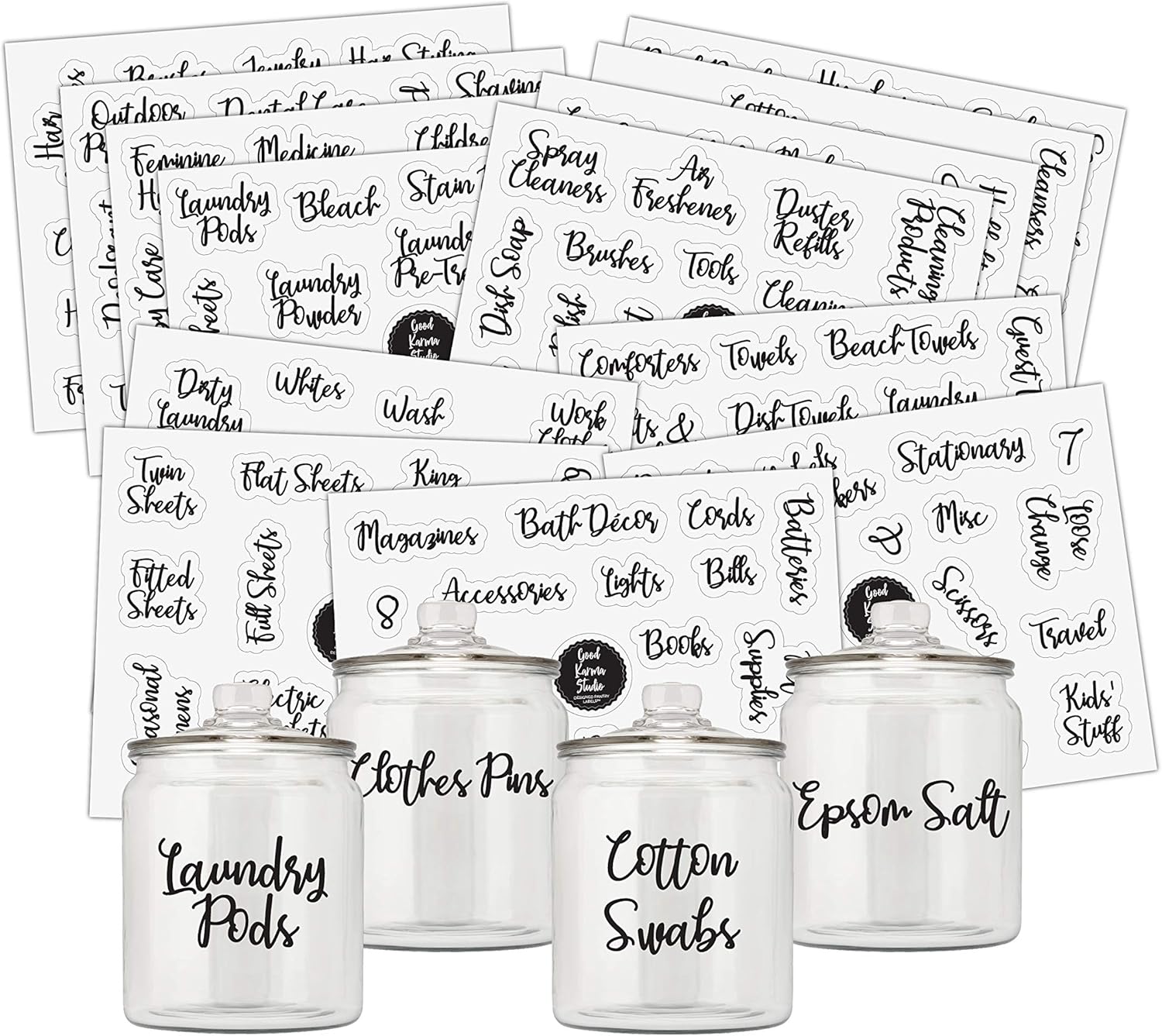 Amazon Com Good Karma Studio 195 Household Labels 15 Blank Labels Laundry Room Linen Closet Home Office Bathroom And Beauty Organization Labels Labels For Storage Bins Kitchen Dining good karma studio 195 household labels 15 blank labels laundry room linen closet home office bathroom and beauty organization labels labels for