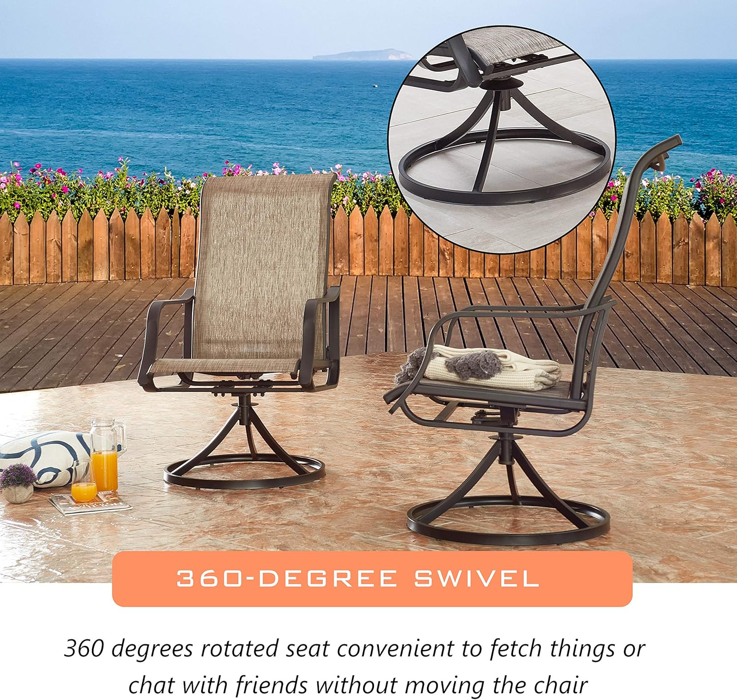 LOKATSE HOME Outdoor Patio Swivel Chair Set Sling(Set of 2), 2, Grey : Garden & Outdoor