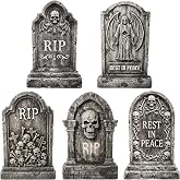 JOYIN 26&rdquo; Halloween 5 Pcs Extra Large Tombstones Decorations, DIY Gravestone Yard Signs Cemetery Headstones Scary Outdoor Halloween Decor with Metal Stakes Waterproof for Garden Lawn (Flat, NOT Foam)