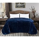 Chezmoi Collection Heavy Single Ply 9 Lbs Korean Style Faux Mink Blanket, 750GSM Thick Silky Soft Plush Raschel Mink Blanket, 85" x 95" King, Solid Navy