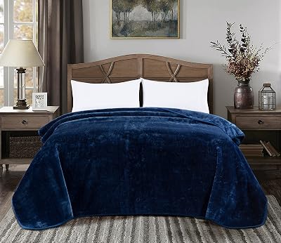Chezmoi Collection Heavy Single Ply 12.2 Lbs Oversized Korean Style Faux Mink Blanket, 750GSM Thick Silky Soft Plush Raschel Mink Blanket, 92" x 106" US King, Solid Navy