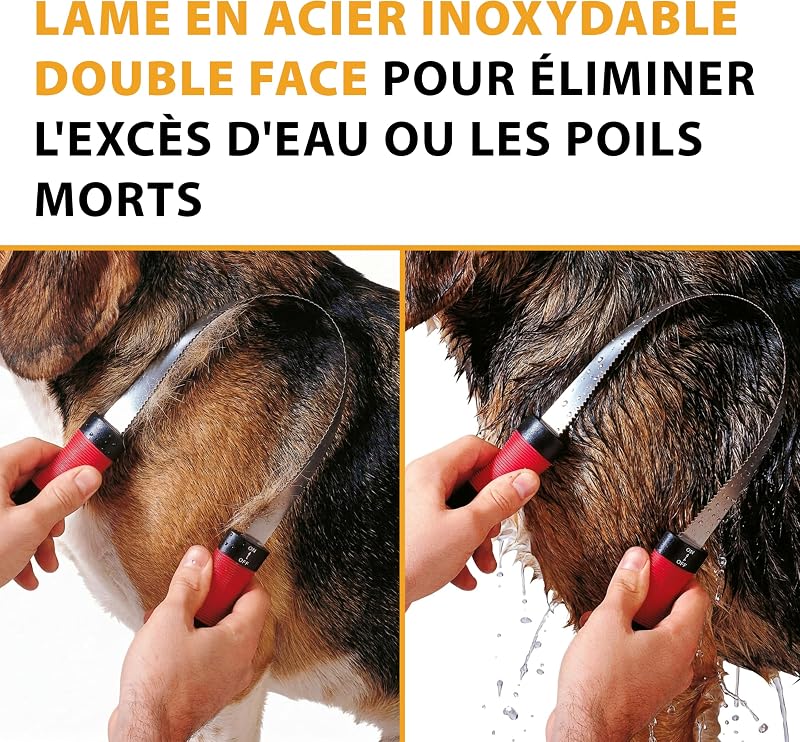 Peigne Etrille pour chiens GRO 5954, Lame à double dents, Idéal pour les animaux à poils courts, 28,5 x 6,5 x h 3,4 cm