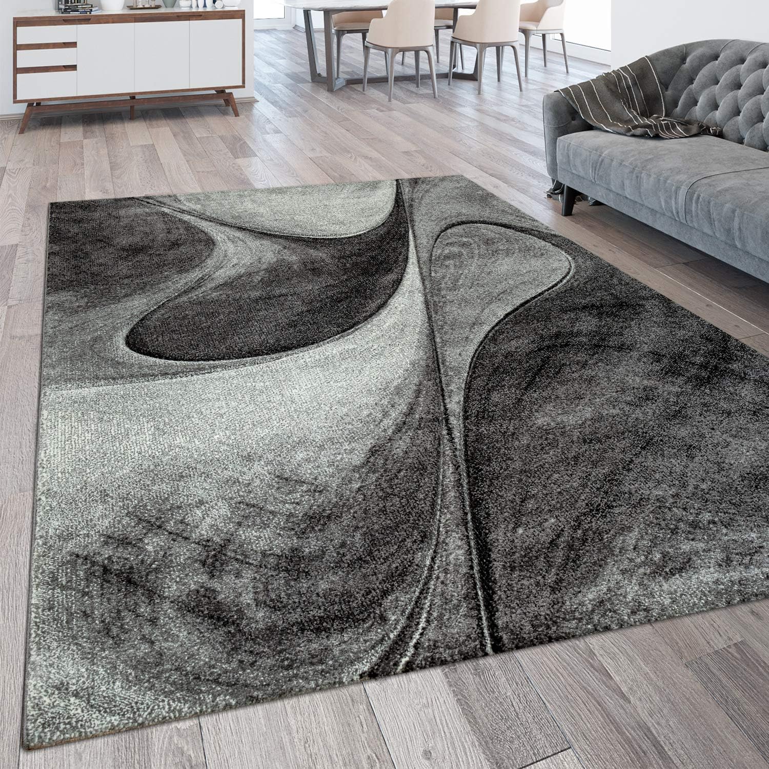 Living Room Rug Modern Short Pile Curving Design With Abstract 3D