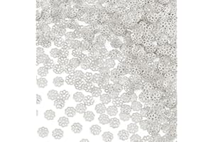 ANCIRS 600pcs 7mm Spacer Beads Caps for Jewelry Making, Metal Flower Bead Caps for Bracelet Necklace- Silver