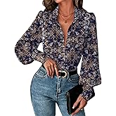 Zeagoo Women Button Down Shirts Lantern Long Sleeve Tops Business Casual Chiffon Blouses Trendy Work Clothes