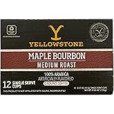 Yellowstone Maple Bourbon Medium Roast Coffee, Single Serve Recyclable Pods/Cups, 100% Arabica Beans, 12 Count
