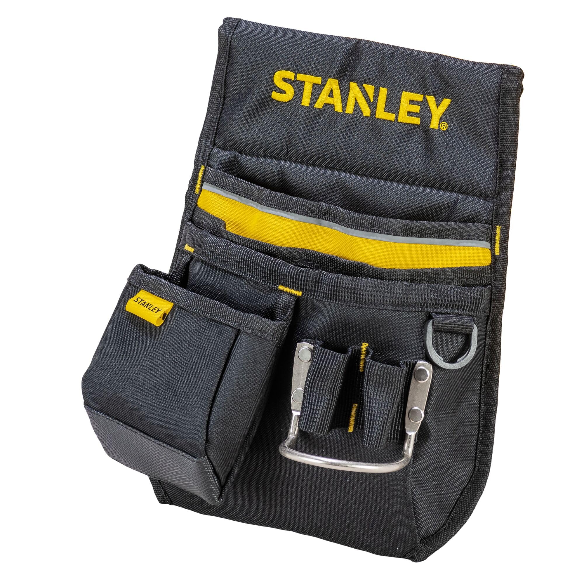 STANLEY Leather Tool Belt Pouch, Double Pocket Storage Organiser, Hammer Loop, 1-96-181