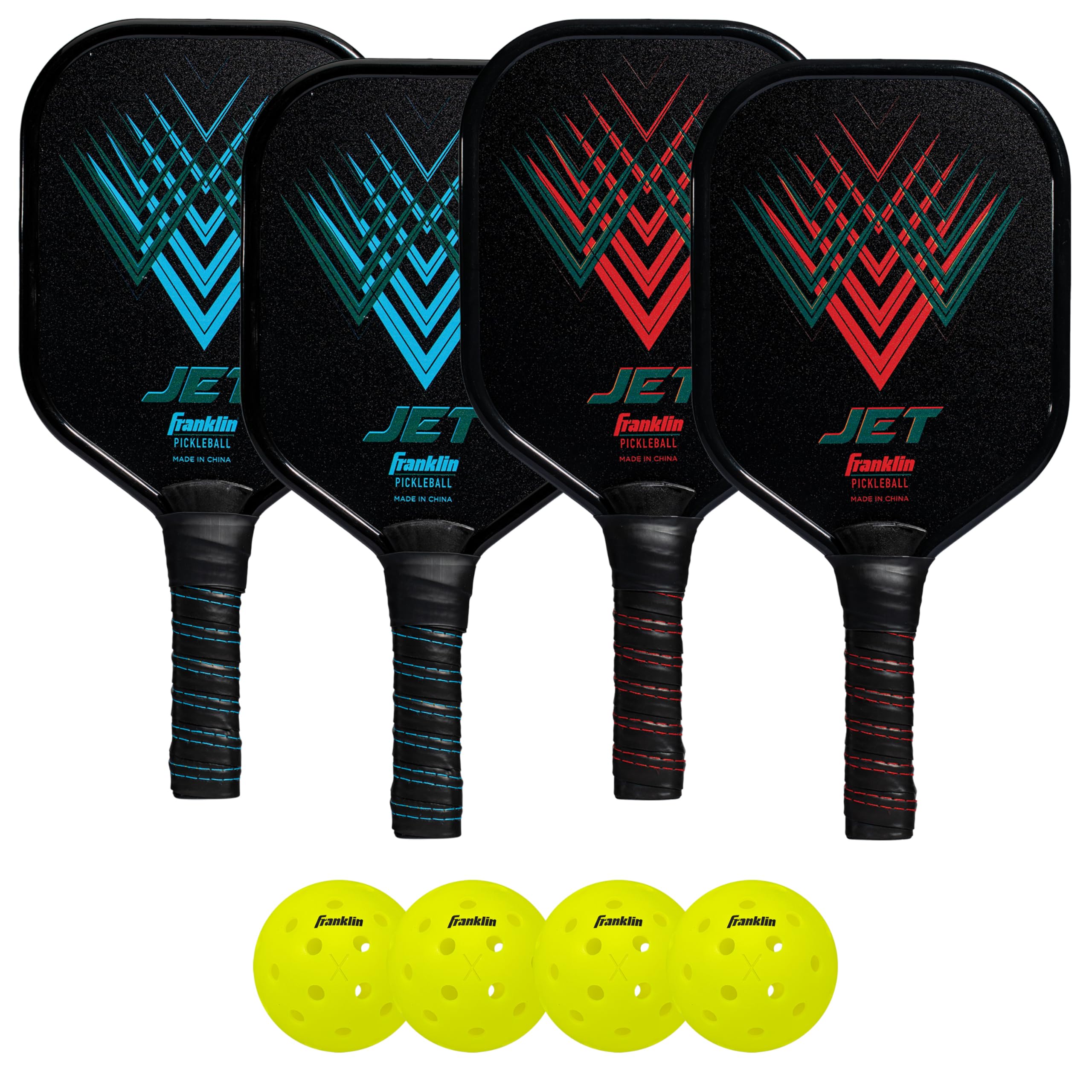 Franklin Sports - Aluminum Pickleball Paddle 4 Player Paddle and Ball Set- USA Pickleball (USAPA) Approved,Red/Blue