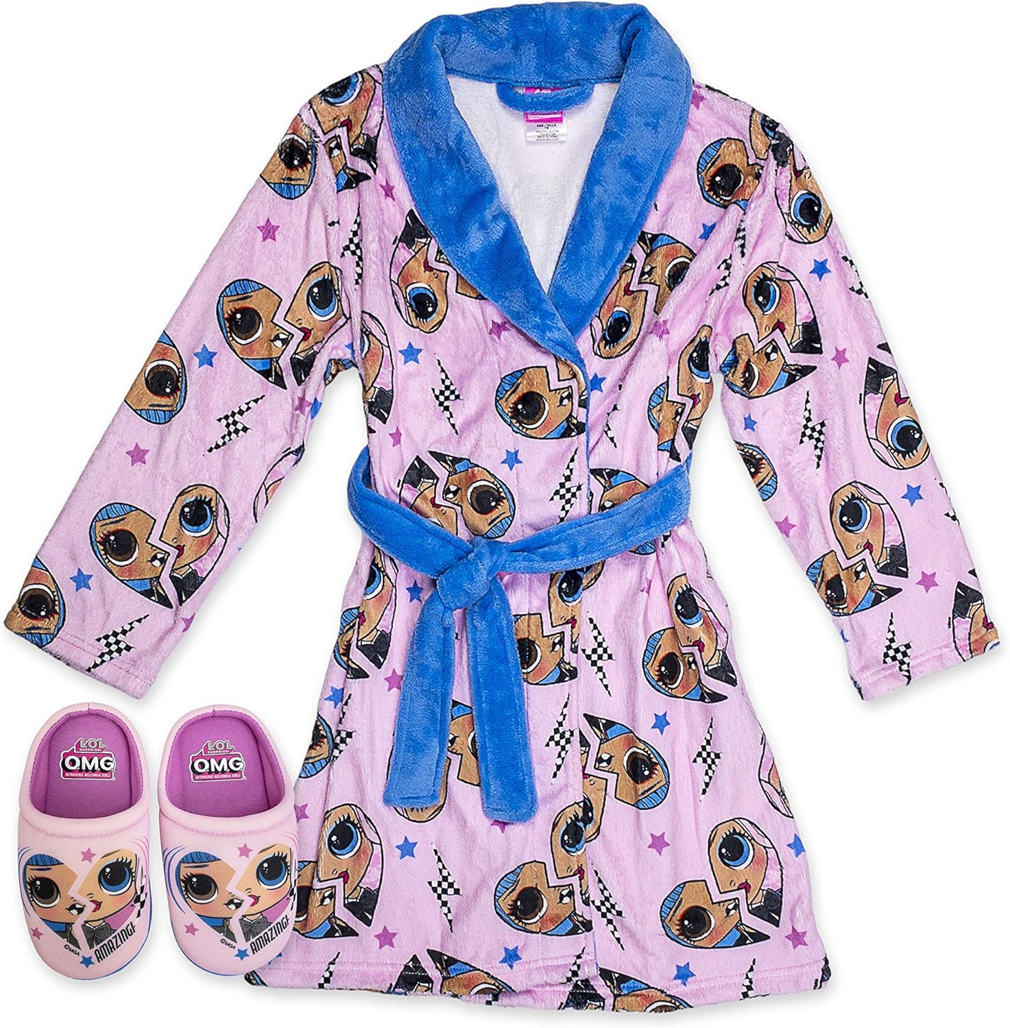 L.O.L. Surprise! OMG Robe with Slippers, LOL OMG Bathrobe Pajama Set, Girls Size 4/5 to 10/12: Clothing
