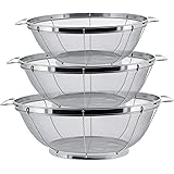 U.S. Kitchen Supply - 3 Piece Colander Set - Stainless Steel Mesh Strainer Net Baskets with Handles & Resting Base - 11" 5 Qu