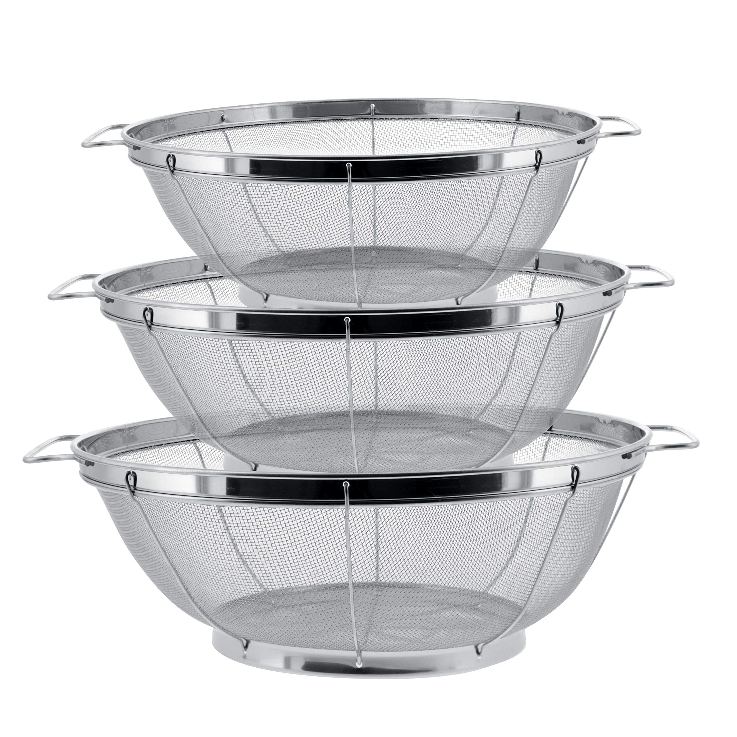 U.S. Kitchen Supply 3 Piece Colander Set Stainless Steel Mesh