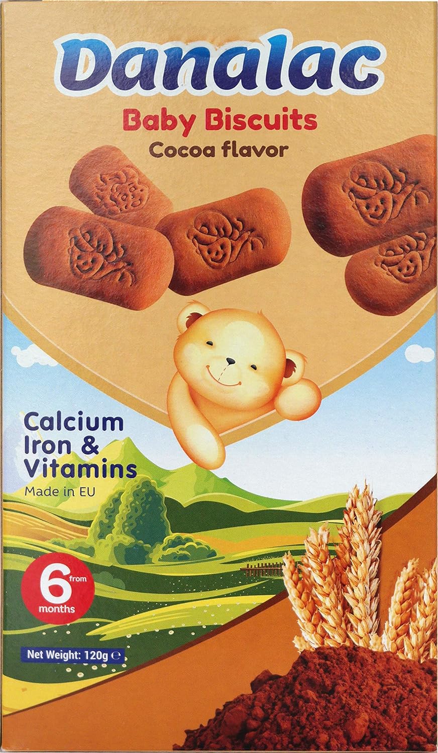 Danalac, Cocoa Baby Biscuits Pack of Finger Food Snack for Toddlers 6+ Months with Calcium Iron and Vitamins, 120 gram
