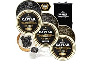 BESTER CAVIAR OVERNIGHT GUARANTEED, Bester’s Luxury Osetra Trio Gift Set, Imported Russian Osetra - Karat Black, Karat Amber, Siberian Osetra (1.75oz/50g each) 5.25oz/150g Total, Premium Quality, Traditional Style