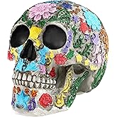 READAEER Life Size Skull Resin Colorful Floral Human Skull Model Adult Head Bone Model Day of The Dead Décor