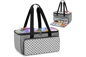 YARWO Knitting Yarn Bag, Crochet Tote with Pocket for WIP Projects, Knitting Needles(Up to 35.6 cm) and Skeins of Yarn, Gray 