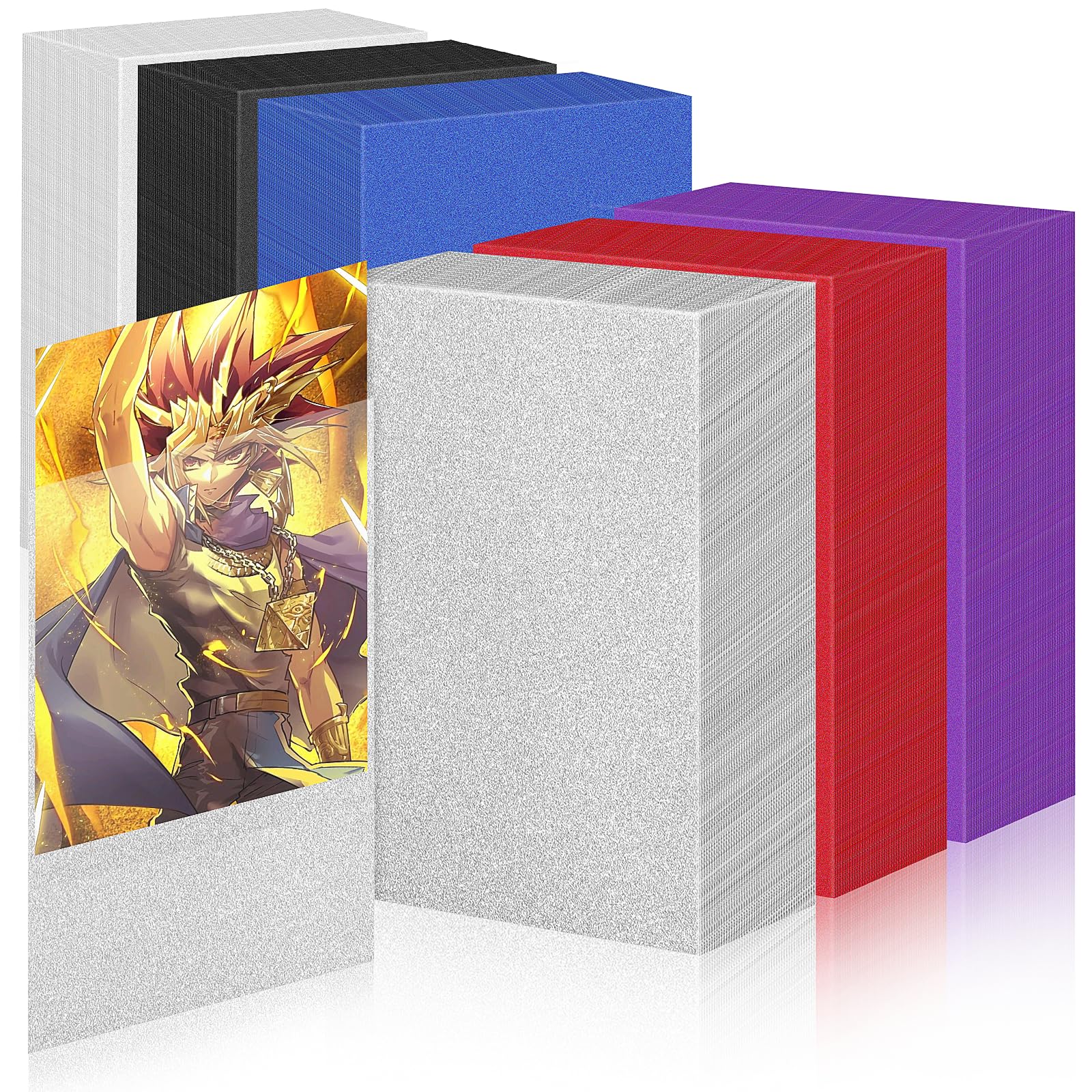 Homgaty 300 Pcs Standard Card Sleeves, Clear Deck Protectors Card Protector Sleeves for Trading Card,Magic (Black+Red+White+Blue+Purple+Silver)