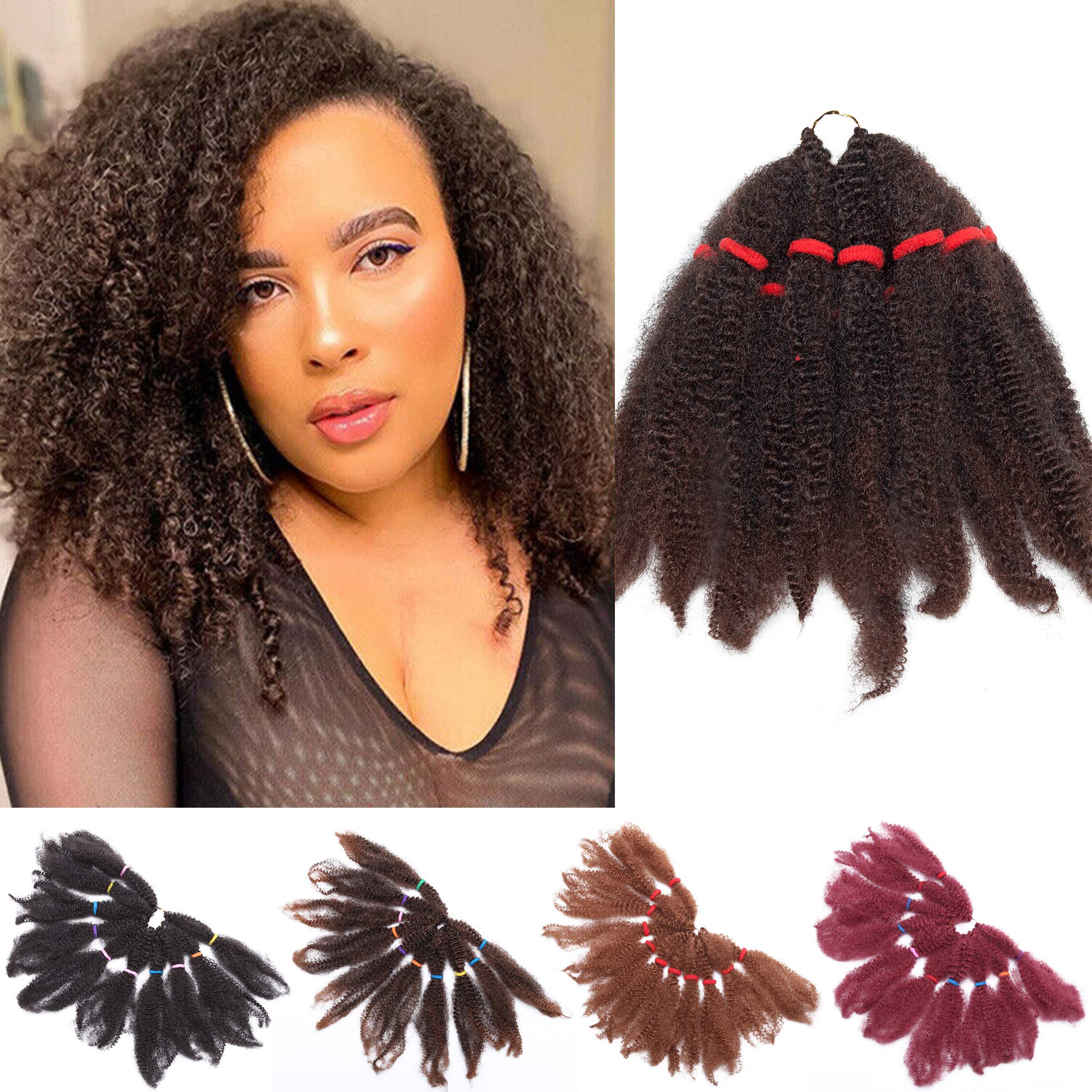 Curly Crochet Hair Bulk Braiding Hair 11 inch 3 Packs Kinky Twist Crochet Afro Kinky Twists Crochet Hair Extensions Synthetic Hair Hairpiece Ombre Black mix Wine Red