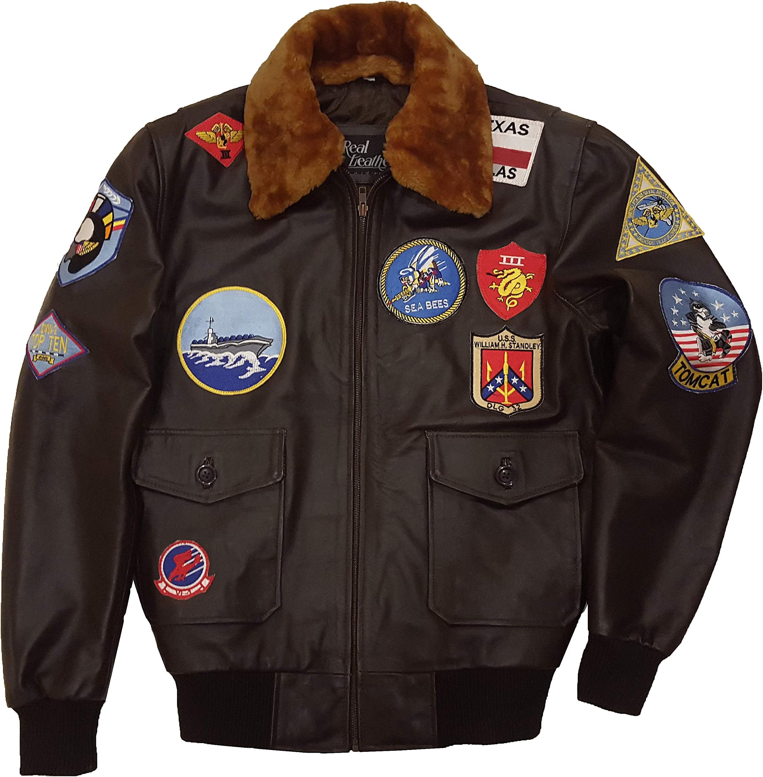 Leather Jackets Men - Distressed Vintage Real Leather Jacket - Cafe Racer Leather Jacket (Brown - Top Gun Jacket, X-Large/Body Chest 44" to 46")