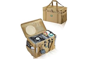 UPWOIGH Tactical Large Camping Storage Bag,18.9x11x11.8in,Brown 40L Collapsible Cooking Trunk Organizer, 600D Oxford Fabric, Waterproof Bottom Adjustable 2 Dividers, Heavy Duty Duffle Bag Overlanding Gear