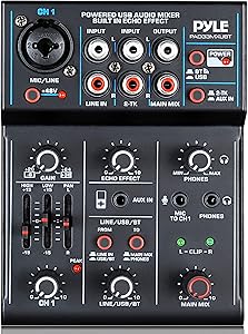 Professional Wireless DJ Audio Mixer - 3-Channel Bluetooth DJ Controller Sound Mixer w/USB Audio Interface, Combo Jack XLR+6.35mm Mic/Line/Guitar in, 3.5mm, RCA, AUX, Headphone Jack - Pyle PAD33MXUBT