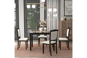 LUMISOL Dining Table Set for 4, Wooden Kitchen Table Set with a Rectangular Table and 4 Upholstered Chairs, Mid Century Modern Table and Chairs Set for Limited Space, Espresso