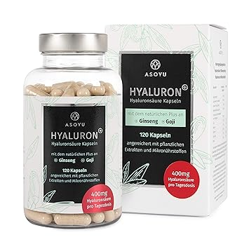ASOYU® 120 Hyaluronsäure Kapseln mit dem natürlichen Plus - Hochdosiert mit 400mg pro Tagesdosis - Vegan - 2 Monate - Mit Goj