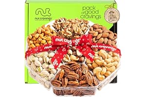 NUT CRAVINGS Gourmet Collection - Fathers Day Mixed Nuts Gift Basket + Heart Ribbon (7 Assortments) Teacher Appreciation Arrangement Platter, Birthday Care Package - Healthy Kosher USA Made