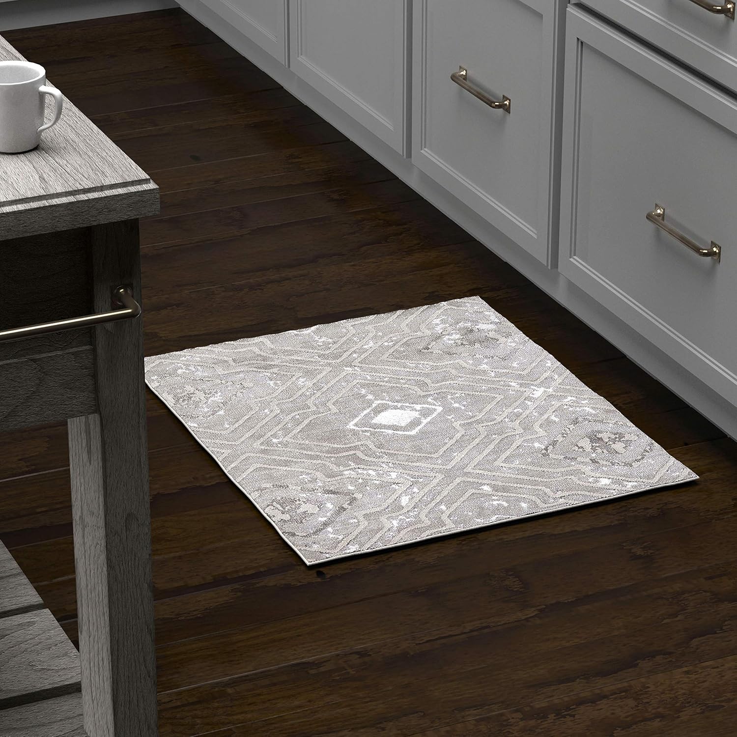 Rivet Polyester Area Rug, 1' 8" x 2' 10", Silver, Grey, White