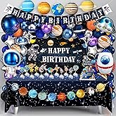 Outer Space Birthday Party Decorations Space Themed Party Supplies Planet Banner Backdrop Cake Topper Solar System Paper Lantern Galaxy Tablecloth Balloon Garland Kit for Space Astronaut Party Decor
