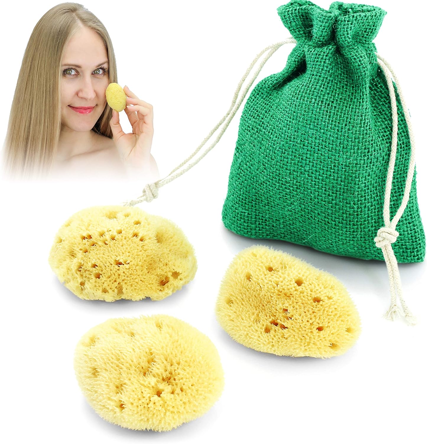 tom&pat® Natural Cosmetic Sponge • Makeup Sponge & Makeup Remover 2-in-1 • Dermatest Excellent • Plastic-free and Reusable • Mediterranean Quality Greece (3 x 4-6 cm)